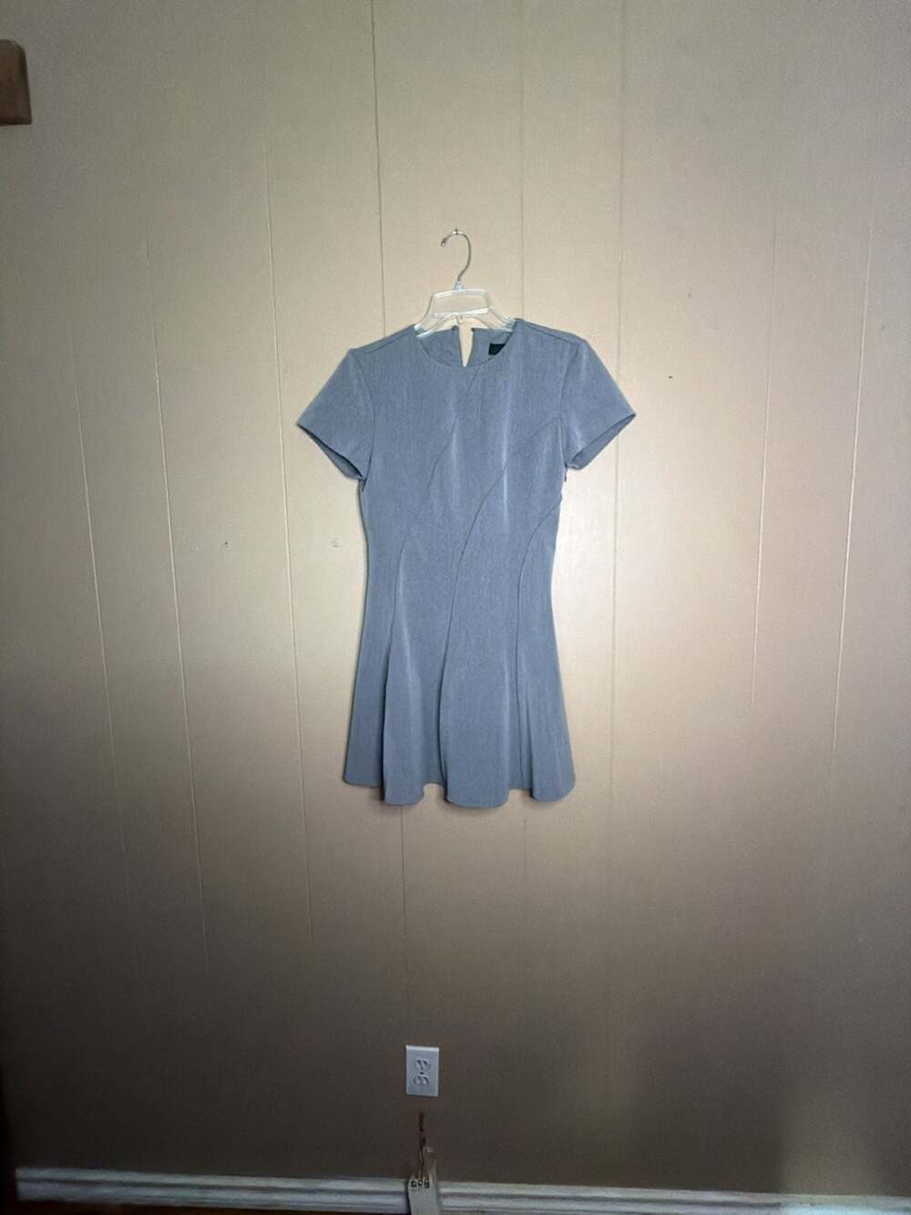 Zara Gray Short Sleeve Seamed Fit and Flare Mini Dress